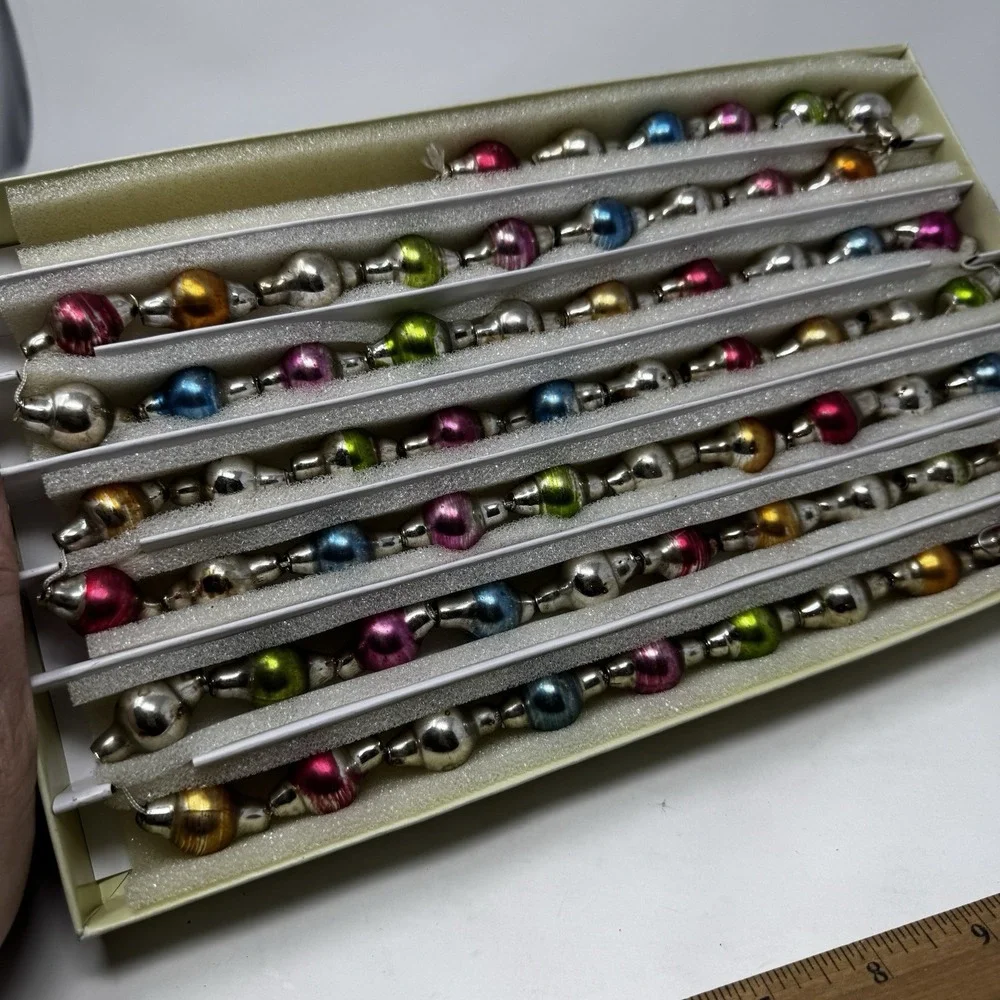 Vintage Glass Bead Garland Jewel Tones Orig Box Bethany Lowe 2 Boxes Lot Mercury